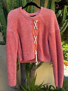 Tibi Women’s Coral Lace-Up Knit Sweater